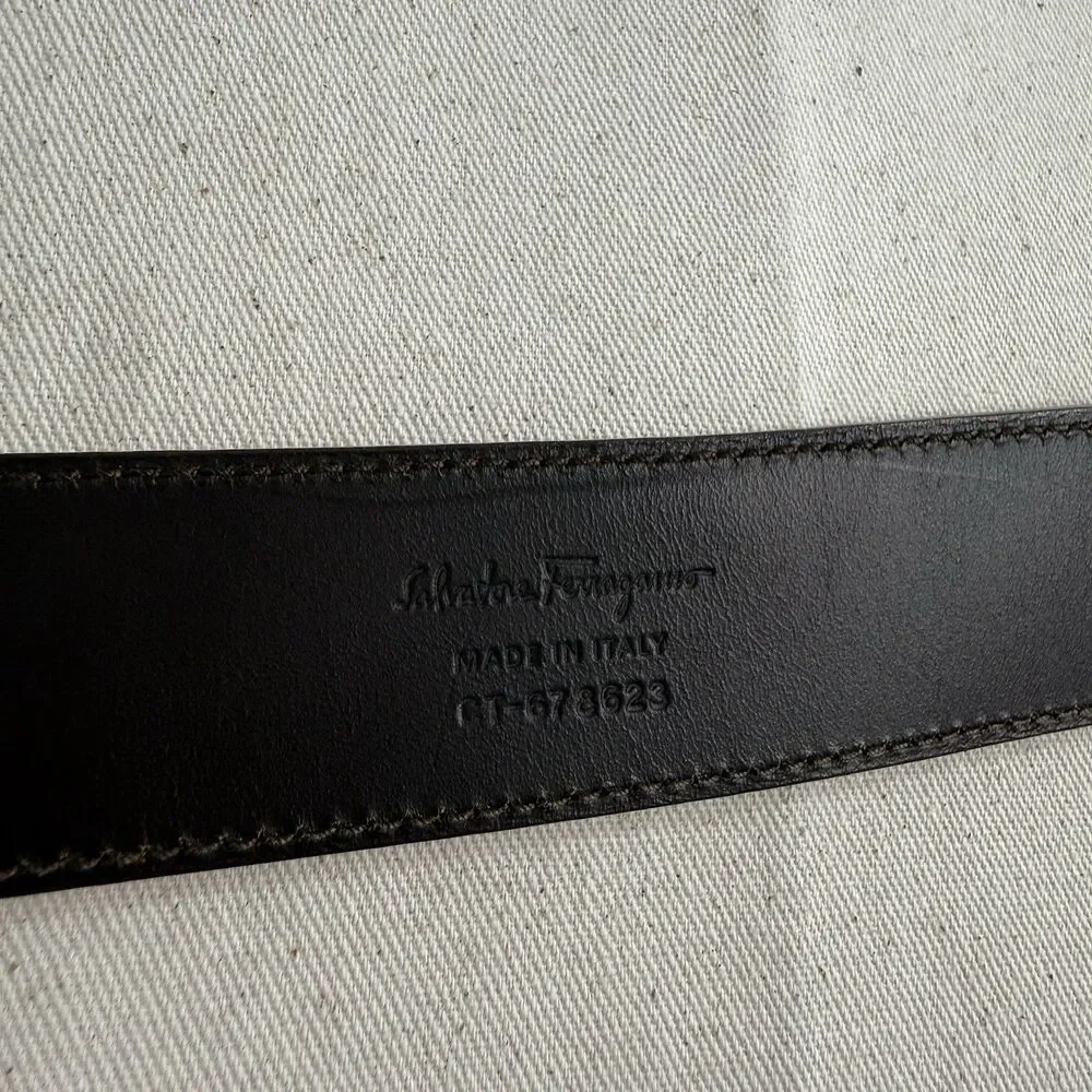 Salvatore Ferragamo Men’s Size 42 Brown Leather Belt Large Buckle Made Italy